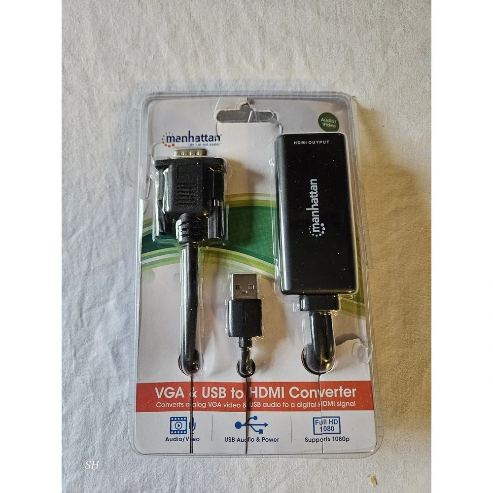 Manhattan VGA & USB to HDMI Converter Adapter 1080p Audio Video New Sealed